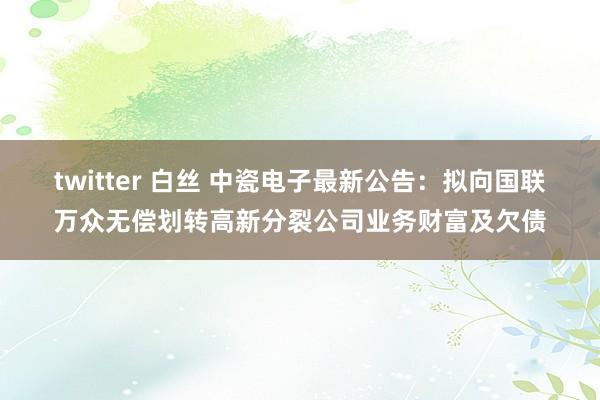 twitter 白丝 中瓷电子最新公告：拟向国联万众无偿划转高新分裂公司业务财富及欠债