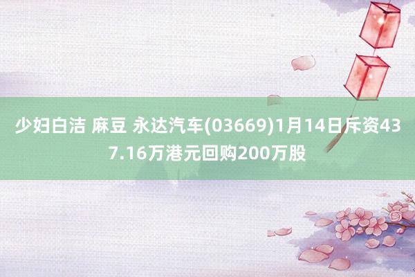 少妇白洁 麻豆 永达汽车(03669)1月14日斥资437.16万港元回购200万股